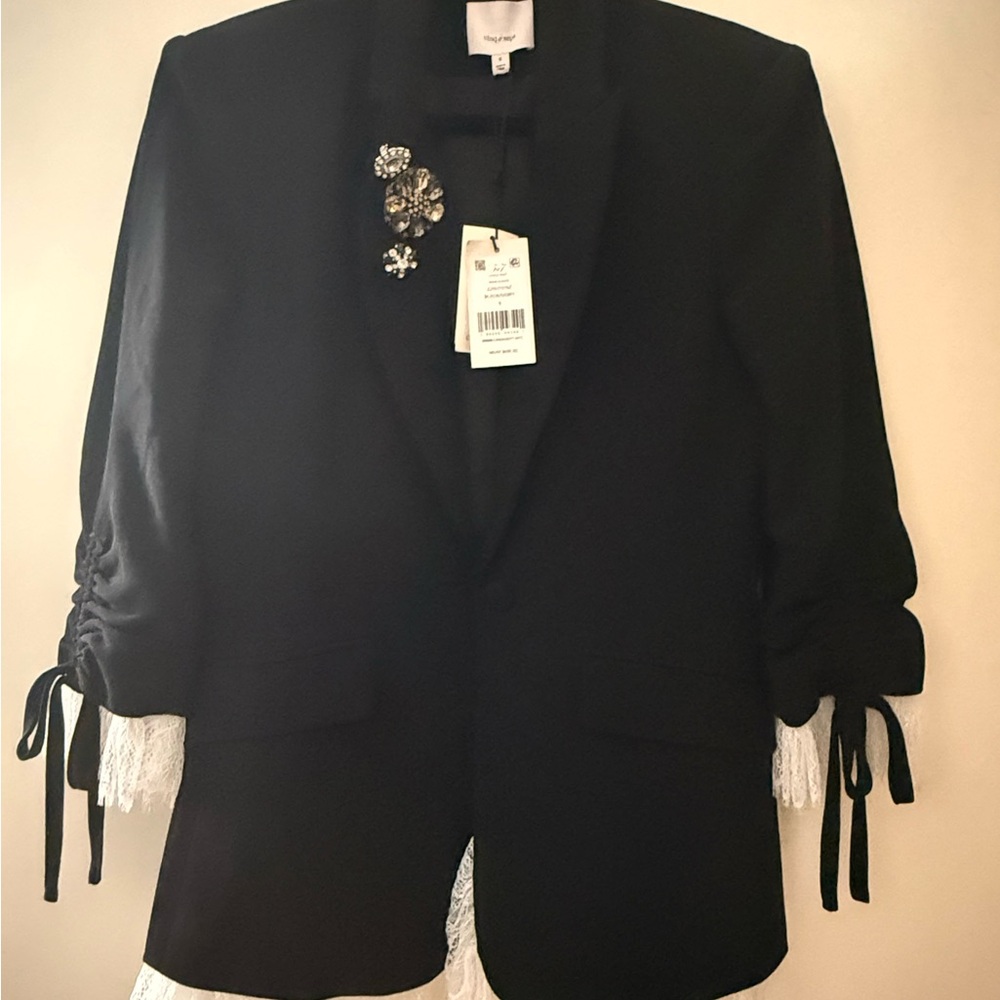 Cinq a Sept Black Blazer with Tie Sleeve Details